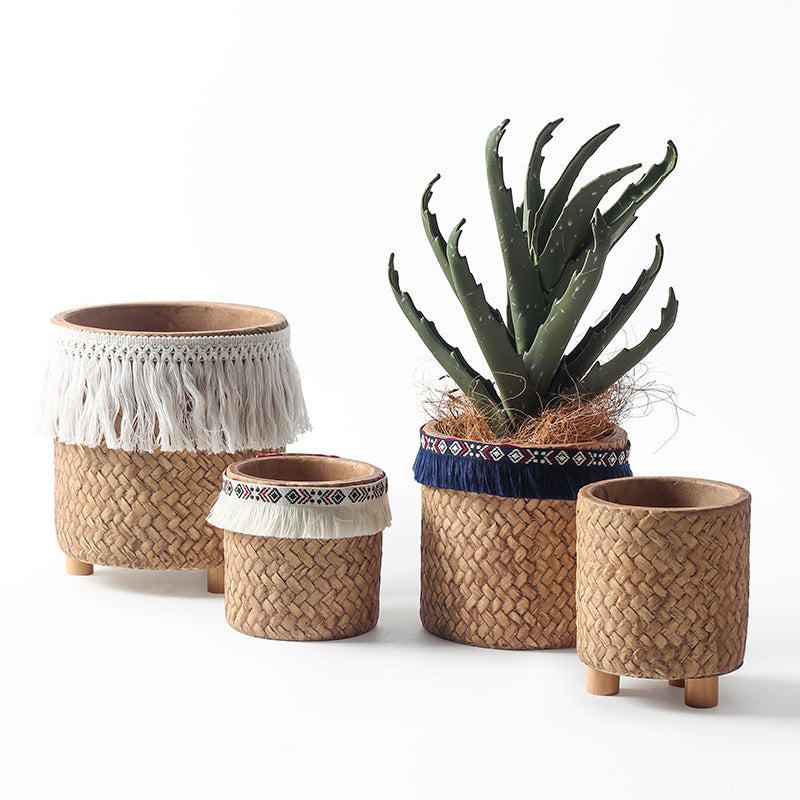Ceramic Woven Basket Planter - Medium