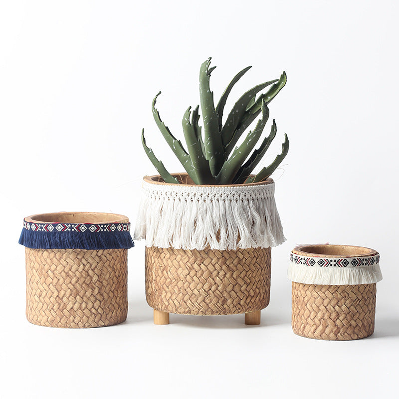 Ceramic Woven Basket Planter - Medium